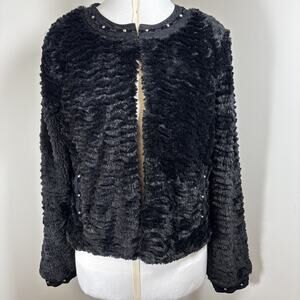 Democracy Black Textured Faux Fur Stud Velvet Lace Jacket Steampunk Mob Wife L